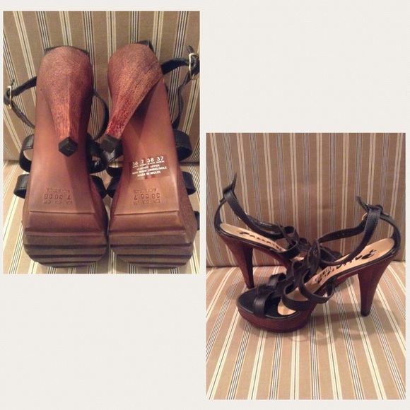 Passarela Brazil Black Leather Heels Size 7 - Picture 2 of 3